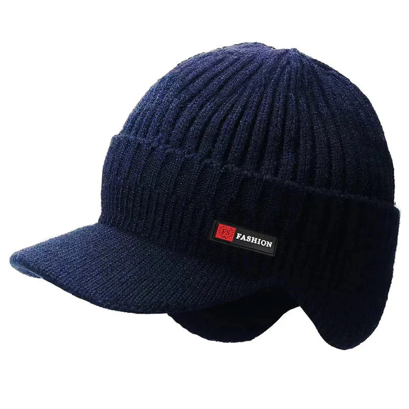 New Winter Men'S Hat β Outdoor Ear Protection Warm Knitted Cap with Windproof Visor, Thick Bicycle Scarf Cap for Men.