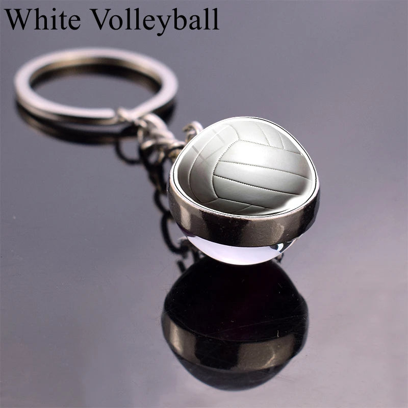 Glass Ball Keychains for Tennis, Football, Baseball, Volleyball, Soccer, and Basketball - Fashion Jewelry Keyrings