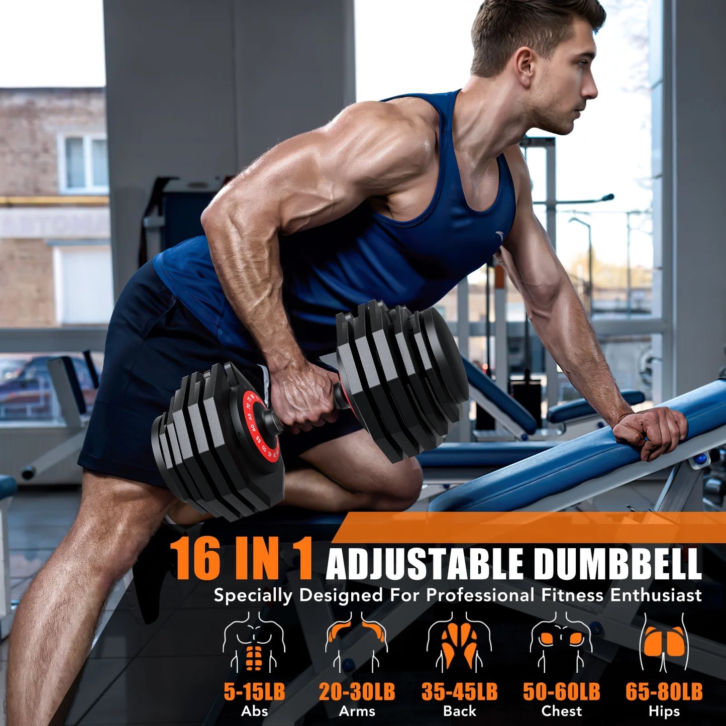 160Lb(80Lbs*2) Adjustable Dumbbells Set,16 in 1 Quick-Select 5-80Lbs Weight Adjustable Dumbbells for Full Body Home Workout.