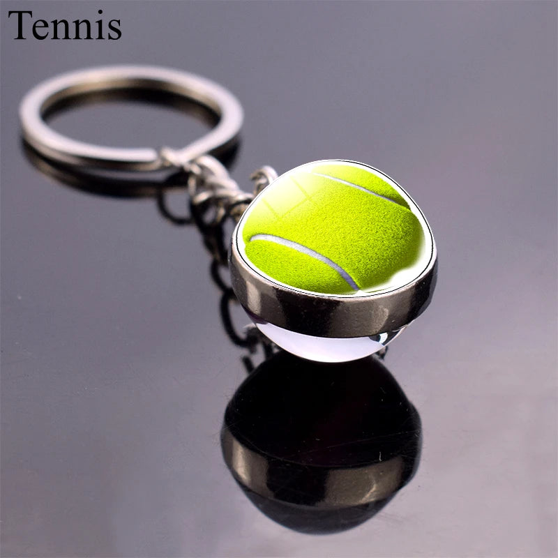 Glass Ball Keychains for Tennis, Football, Baseball, Volleyball, Soccer, and Basketball - Fashion Jewelry Keyrings