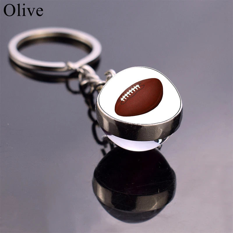 Glass Ball Keychains for Tennis, Football, Baseball, Volleyball, Soccer, and Basketball - Fashion Jewelry Keyrings