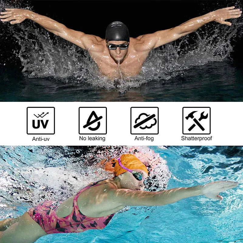 Swimming Goggles for Men & Women β Anti-Fog UV Protection, Waterproof, Adjustable Silicone Swim Goggles for Adults & Kids.