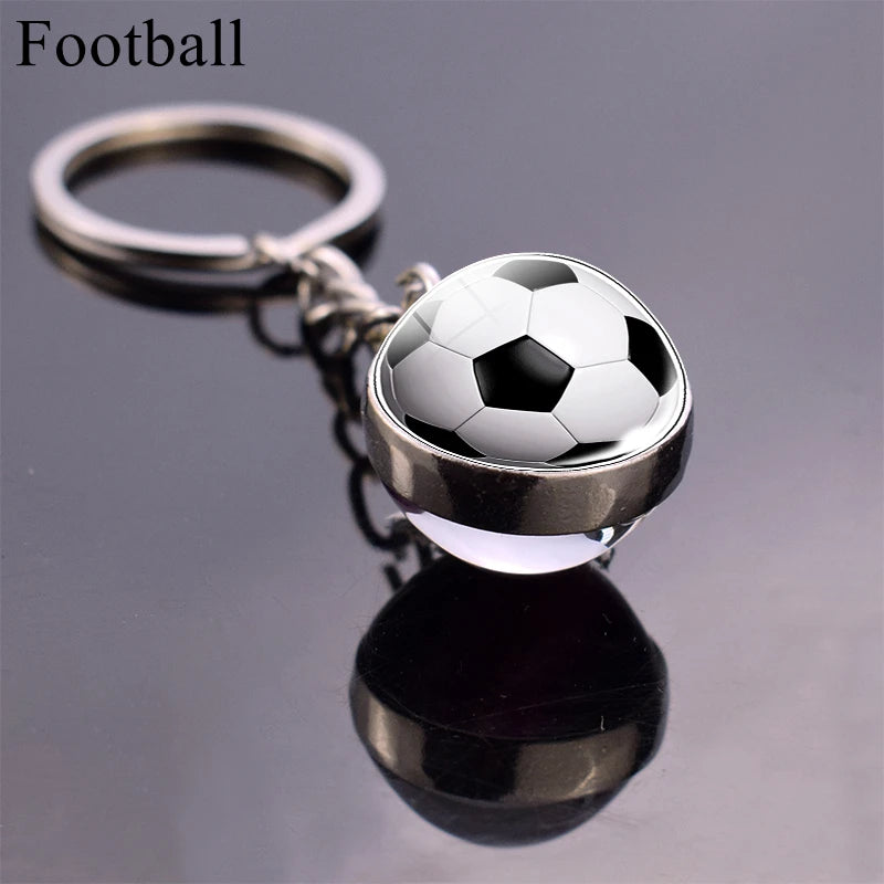 Glass Ball Keychains for Tennis, Football, Baseball, Volleyball, Soccer, and Basketball - Fashion Jewelry Keyrings