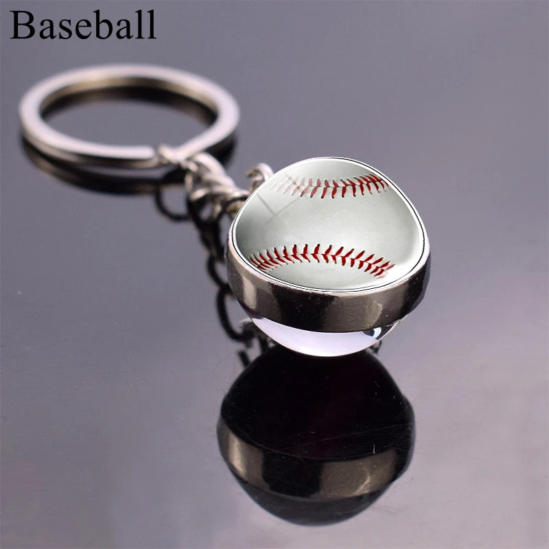 Glass Ball Keychains for Tennis, Football, Baseball, Volleyball, Soccer, and Basketball - Fashion Jewelry Keyrings