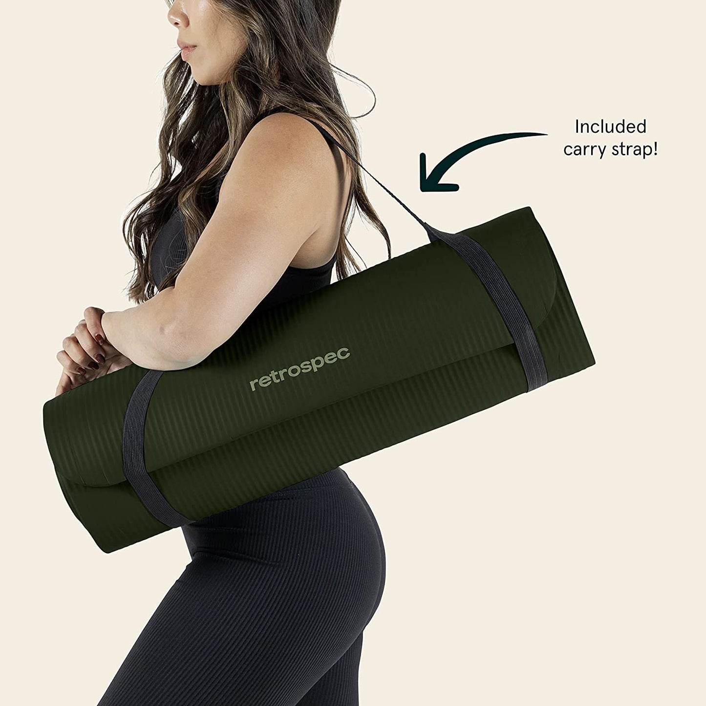 Solana 1/2" Thick Non-Slip Yoga Mat with Nylon Strap for Men and Women - Ideal for Yoga, Pilates, Stretching, and Fitness Workouts.