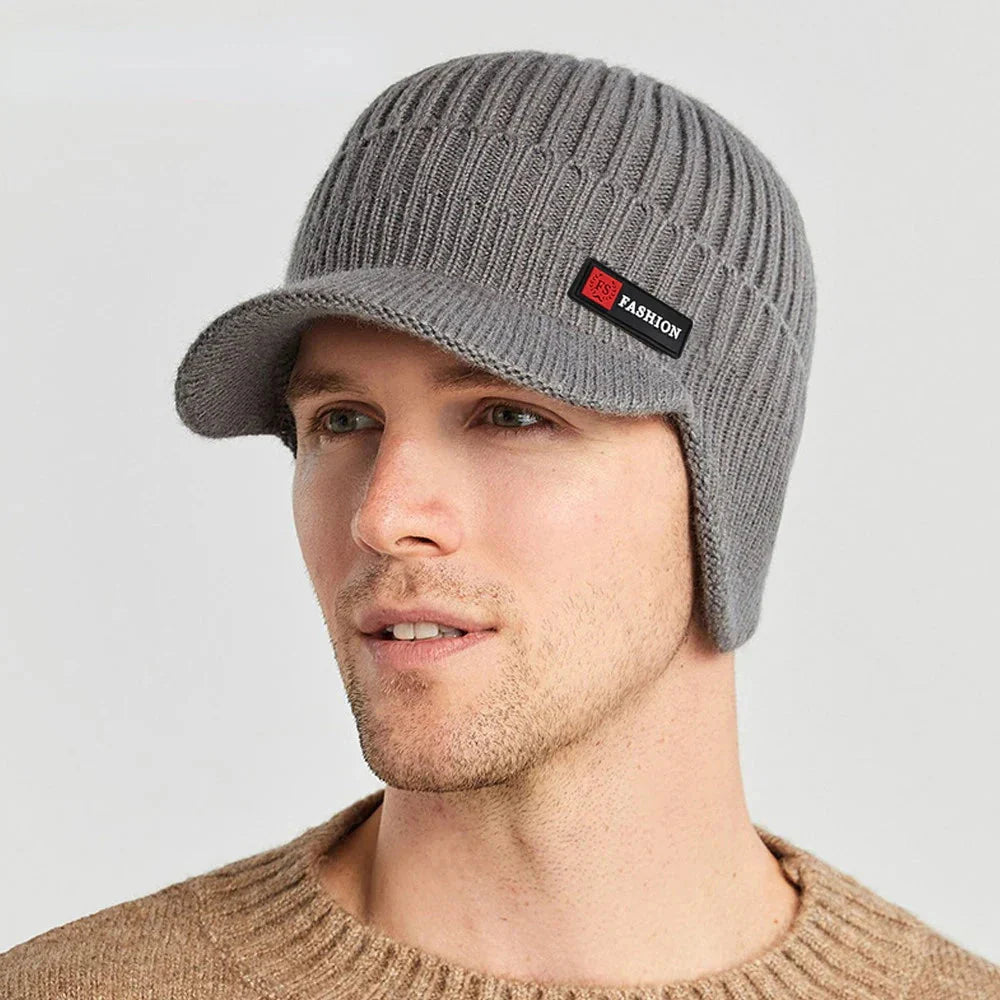 New Winter Men'S Hat β Outdoor Ear Protection Warm Knitted Cap with Windproof Visor, Thick Bicycle Scarf Cap for Men.