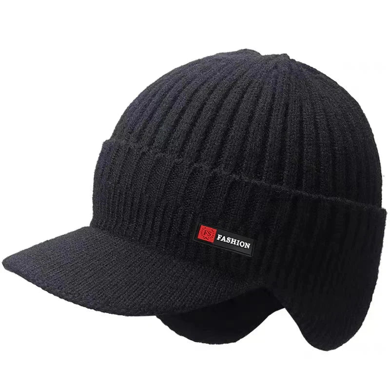 New Winter Men'S Hat β Outdoor Ear Protection Warm Knitted Cap with Windproof Visor, Thick Bicycle Scarf Cap for Men.