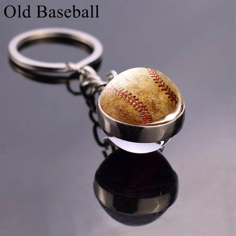 Glass Ball Keychains for Tennis, Football, Baseball, Volleyball, Soccer, and Basketball - Fashion Jewelry Keyrings