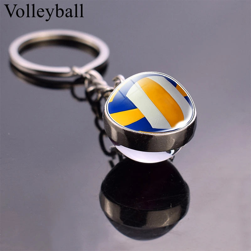 Glass Ball Keychains for Tennis, Football, Baseball, Volleyball, Soccer, and Basketball - Fashion Jewelry Keyrings
