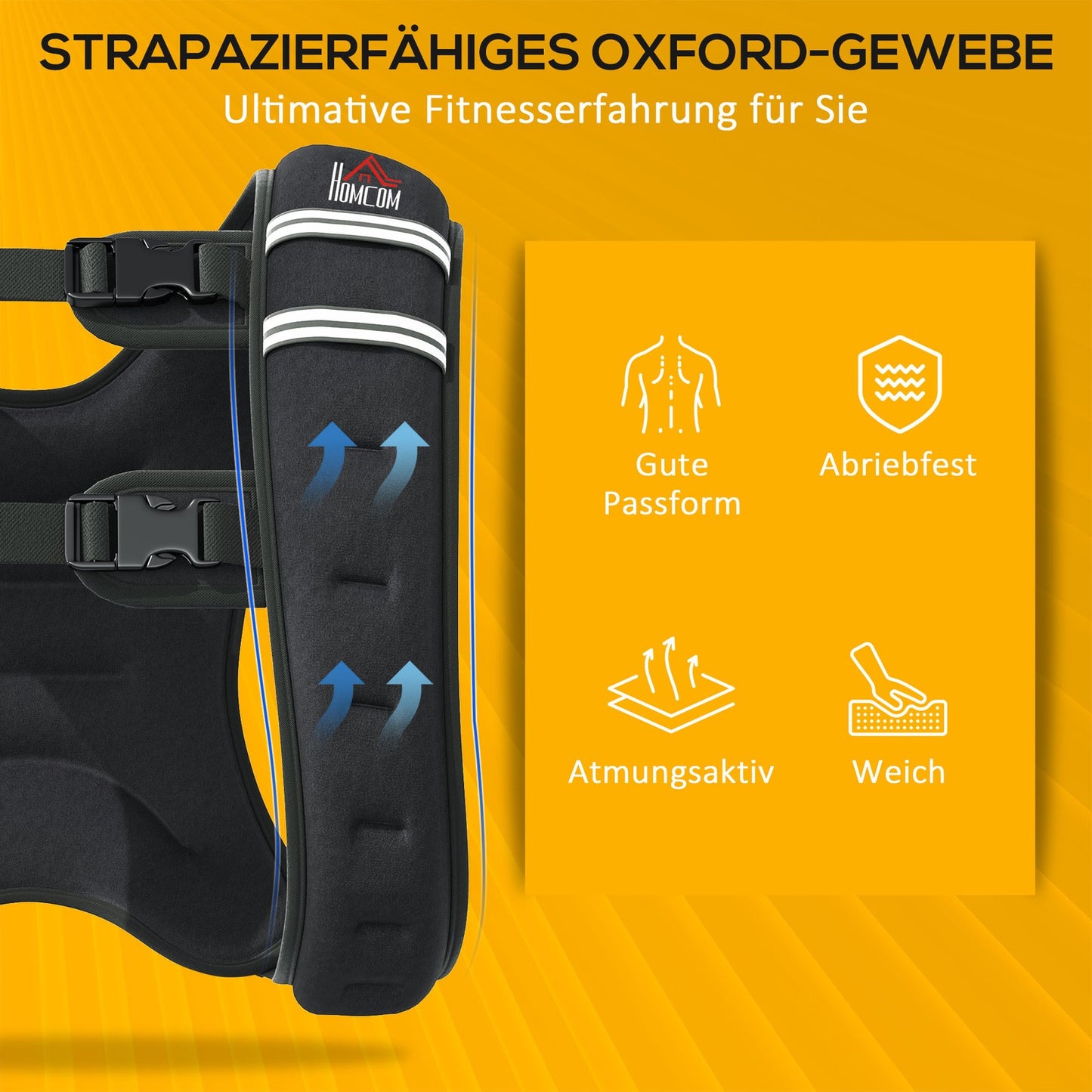 Adjustable 5 kg Weight Vest in Black Oxford Fabric