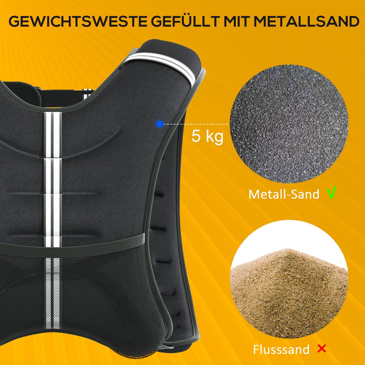 Adjustable 5 kg Weight Vest in Black Oxford Fabric