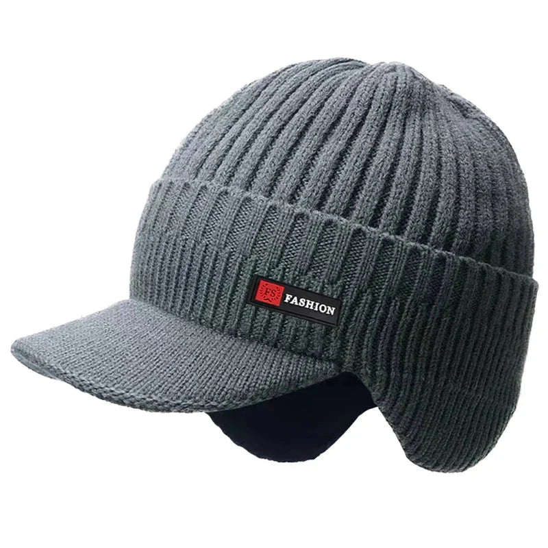 New Winter Men'S Hat β Outdoor Ear Protection Warm Knitted Cap with Windproof Visor, Thick Bicycle Scarf Cap for Men.