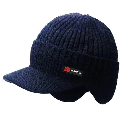New Winter Men'S Hat – Outdoor Ear Protection Warm Knitted Cap with Windproof Visor, Thick Bicycle Scarf Cap for Men.