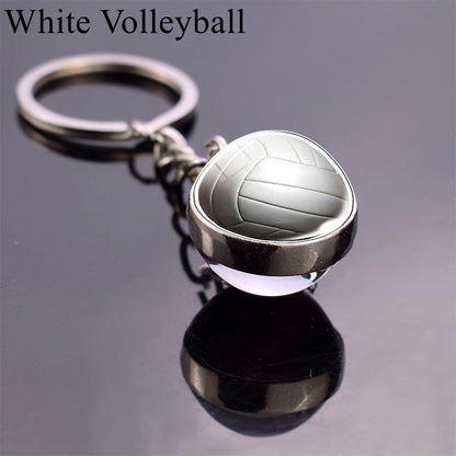 Glass Ball Keychains for Tennis, Football, Baseball, Volleyball, Soccer, and Basketball - Fashion Jewelry Keyrings