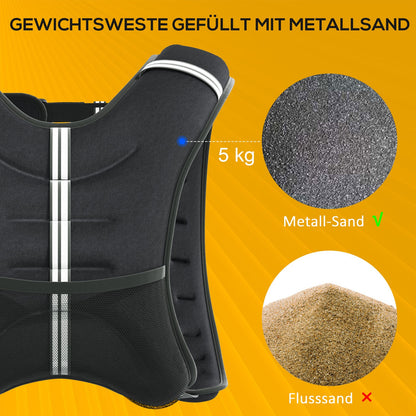 Adjustable 5 kg Weight Vest in Black Oxford Fabric