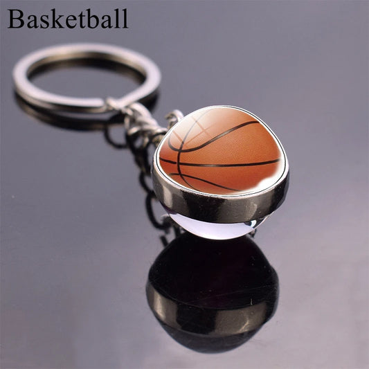 Glass Ball Keychains for Tennis, Football, Baseball, Volleyball, Soccer, and Basketball - Fashion Jewelry Keyrings