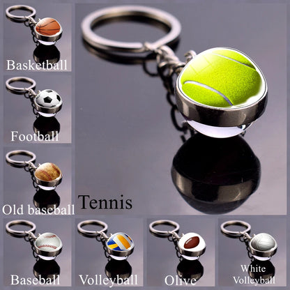 Glass Ball Keychains for Tennis, Football, Baseball, Volleyball, Soccer, and Basketball - Fashion Jewelry Keyrings